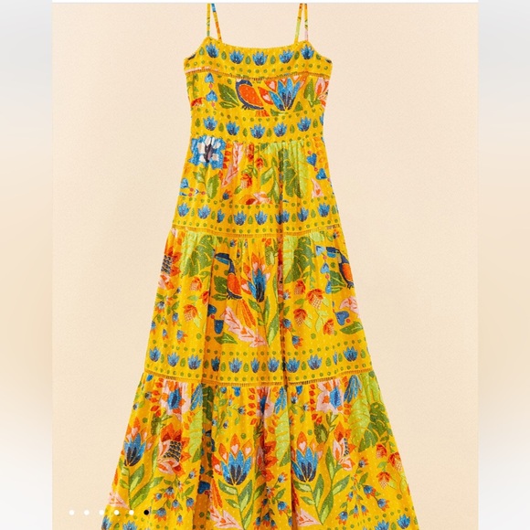 ☀️Farm Rio☀️Yellow Summer Garden Sleeveless Maxi Dress(Small or Medium) - Picture 7 of 9